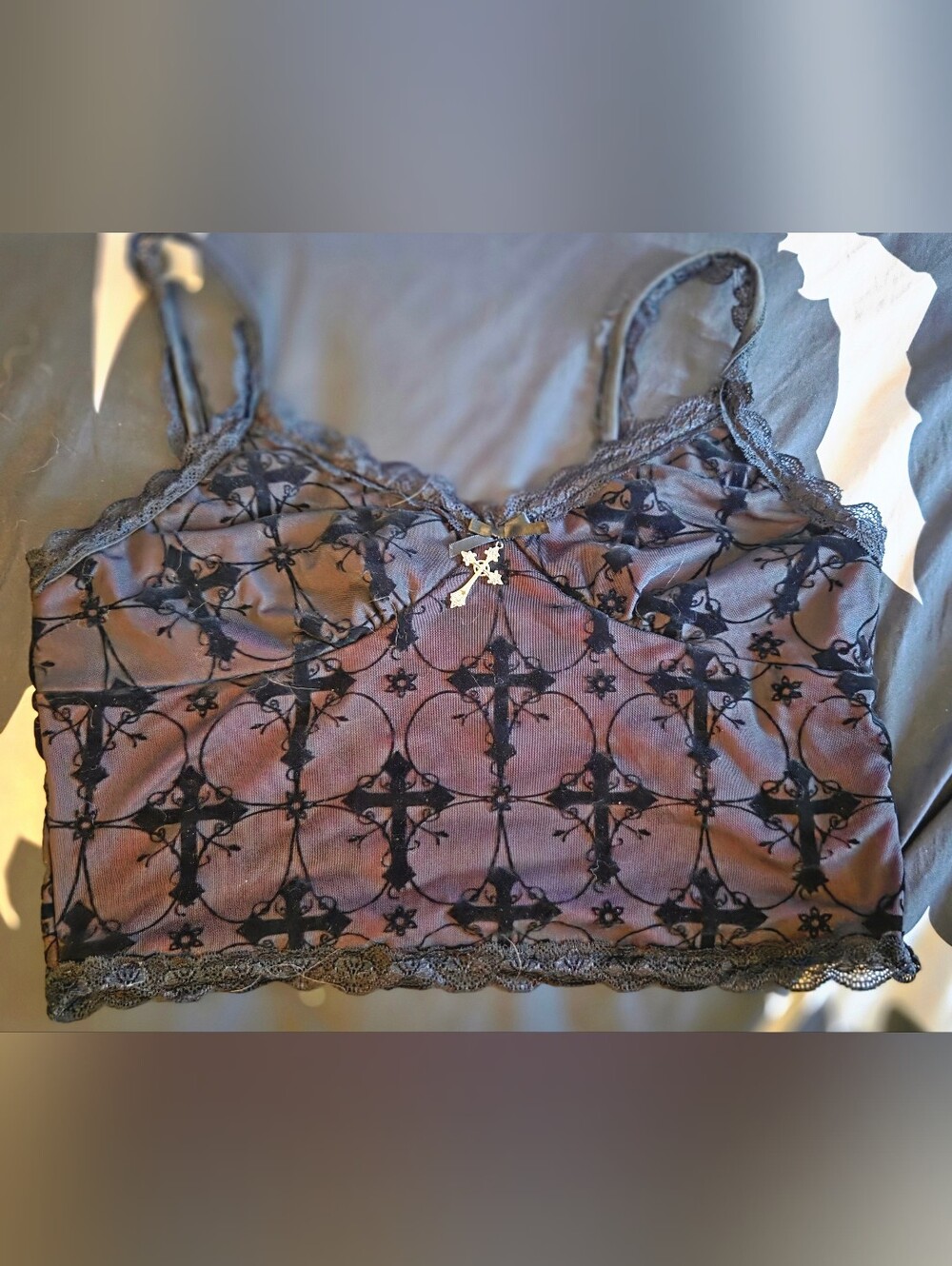 ROMWE Mauve Lace-Trim Cross-Print Bralette